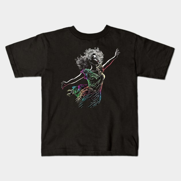 Dancing Woman Kids T-Shirt by www.TheAiCollective.art